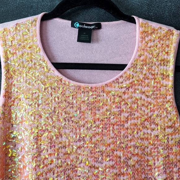 Y2k Coolwear USA Pink Sequined Cotton Blend Knit Tank Top Size Medium - Picture 2 of 7